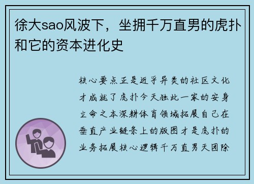 徐大sao风波下,坐拥千万直男的虎扑和它的资本进化史