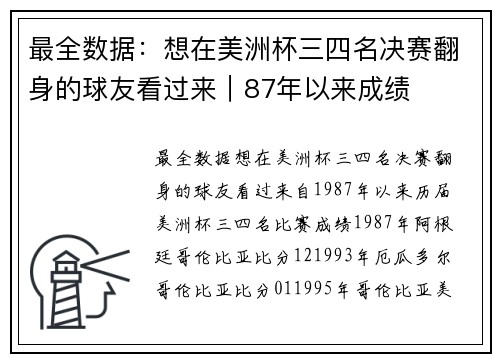 最全数据：想在美洲杯三四名决赛翻身的球友看过来｜87年以来成绩